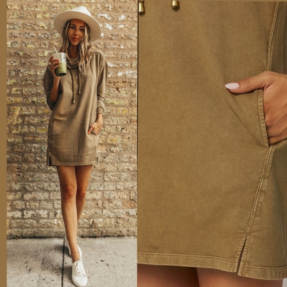 L*Space Daphne Sweatshirt Dress in Moss Tan - Picture 4 of 5
